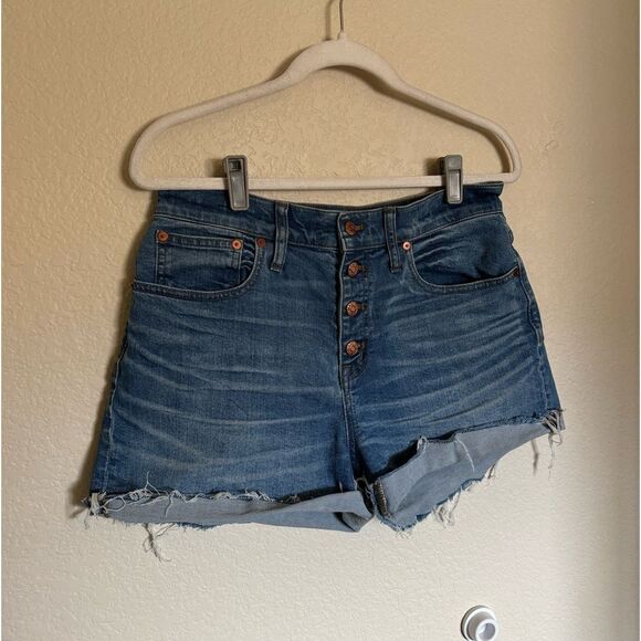 Madewell High Rise Exposed Button Fly Cut Off Denim Shorts Size 28‎ - Picture 2 of 7